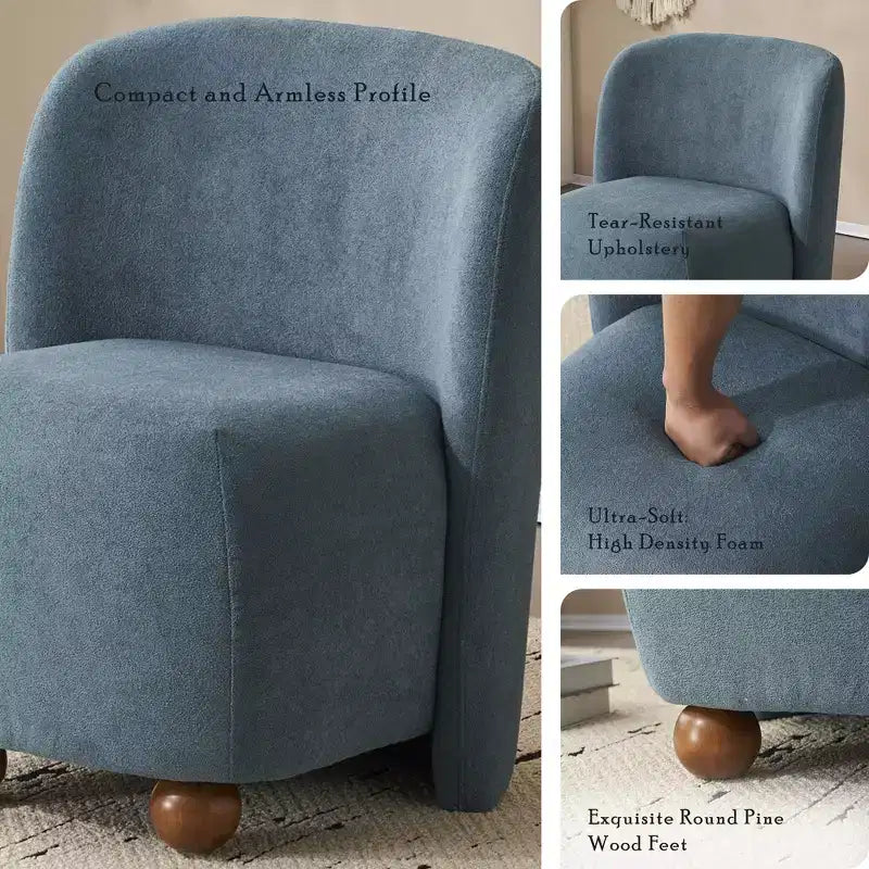Fauteuil d'appoint ultra-doux moderne sans accoudoirs à dossier bas avec revêtement doux pour la peau et pieds ronds exquis en bois de pin