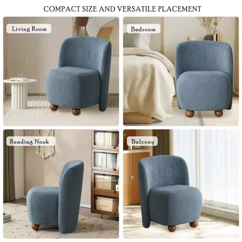 Fauteuil d'appoint ultra-doux moderne sans accoudoirs à dossier bas avec revêtement doux pour la peau et pieds ronds exquis en bois de pin
