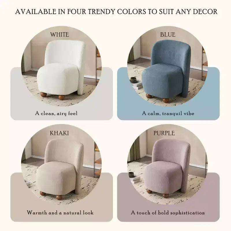 Fauteuil d'appoint ultra-doux moderne sans accoudoirs à dossier bas avec revêtement doux pour la peau et pieds ronds exquis en bois de pin