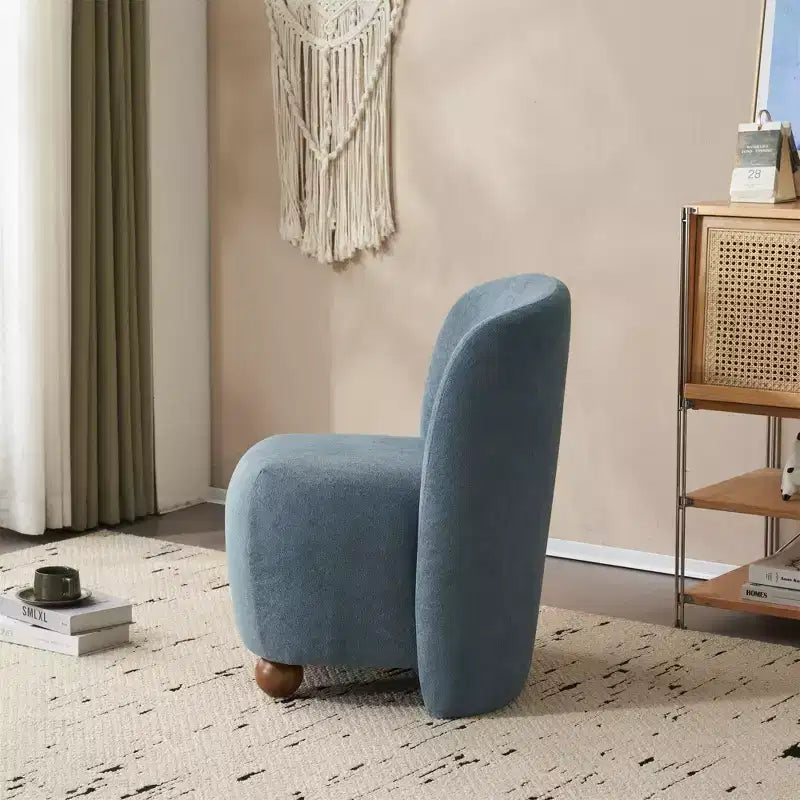 Fauteuil d'appoint ultra-doux moderne sans accoudoirs à dossier bas avec revêtement doux pour la peau et pieds ronds exquis en bois de pin
