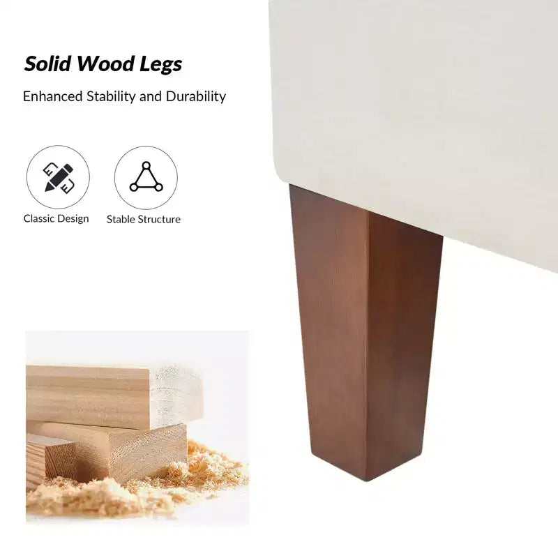 Banc de rangement avec pieds en bois massif et poignées creuses