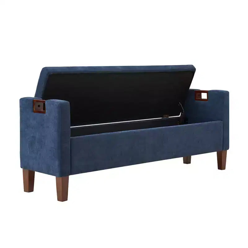 Banc de rangement avec pieds en bois massif et poignées creuses