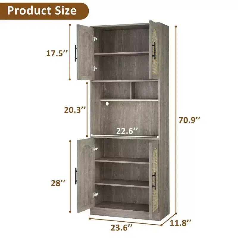 Meuble de cuisine avec lumière RVB, vaisselier haut de cuisine avec support pour micro-ondes, meuble de rangement en bois, armoire pour salle à manger, chêne