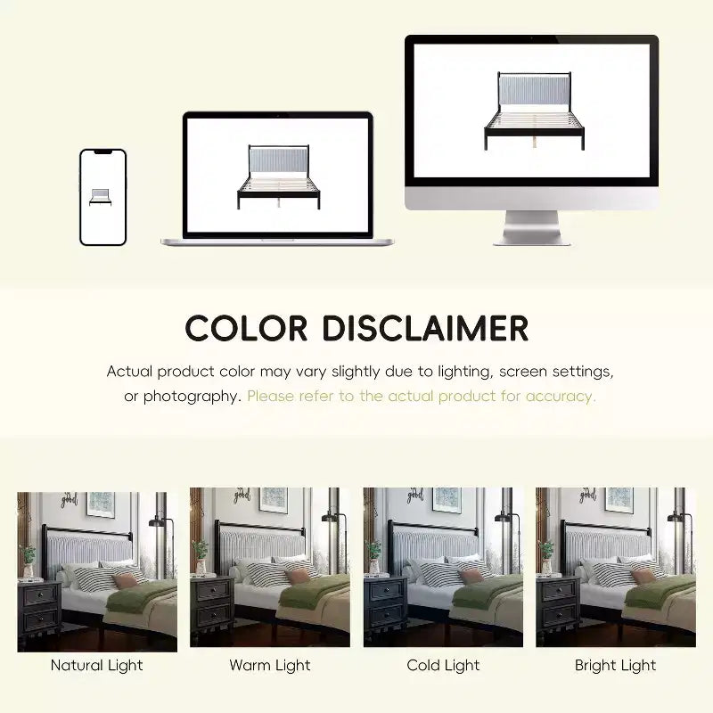 Cadre de lit plateforme moderne en bois d'hévéa avec tête de lit moelleuse gris clair