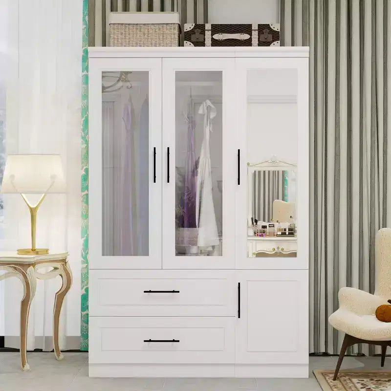 Armoire en bois blanc de 120 cm avec 2 tiroirs et 4 portes