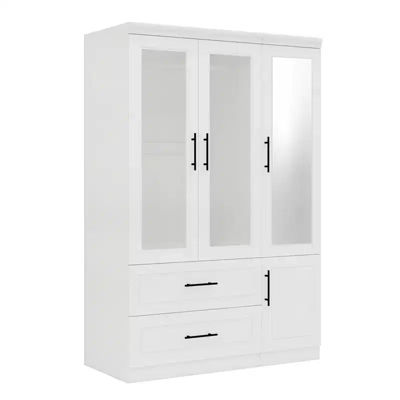 Armoire en bois blanc de 120 cm avec 2 tiroirs et 4 portes
