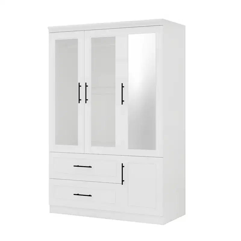Armoire en bois blanc de 120 cm avec 2 tiroirs et 4 portes