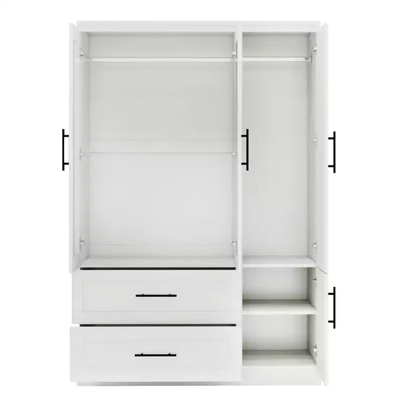 Armoire en bois blanc de 120 cm avec 2 tiroirs et 4 portes