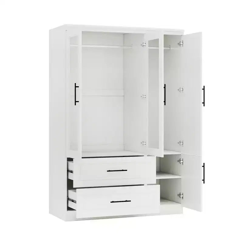 Armoire en bois blanc de 120 cm avec 2 tiroirs et 4 portes