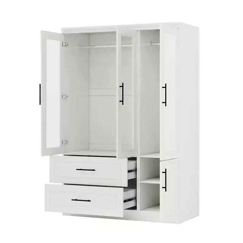 Armoire en bois blanc de 120 cm avec 2 tiroirs et 4 portes