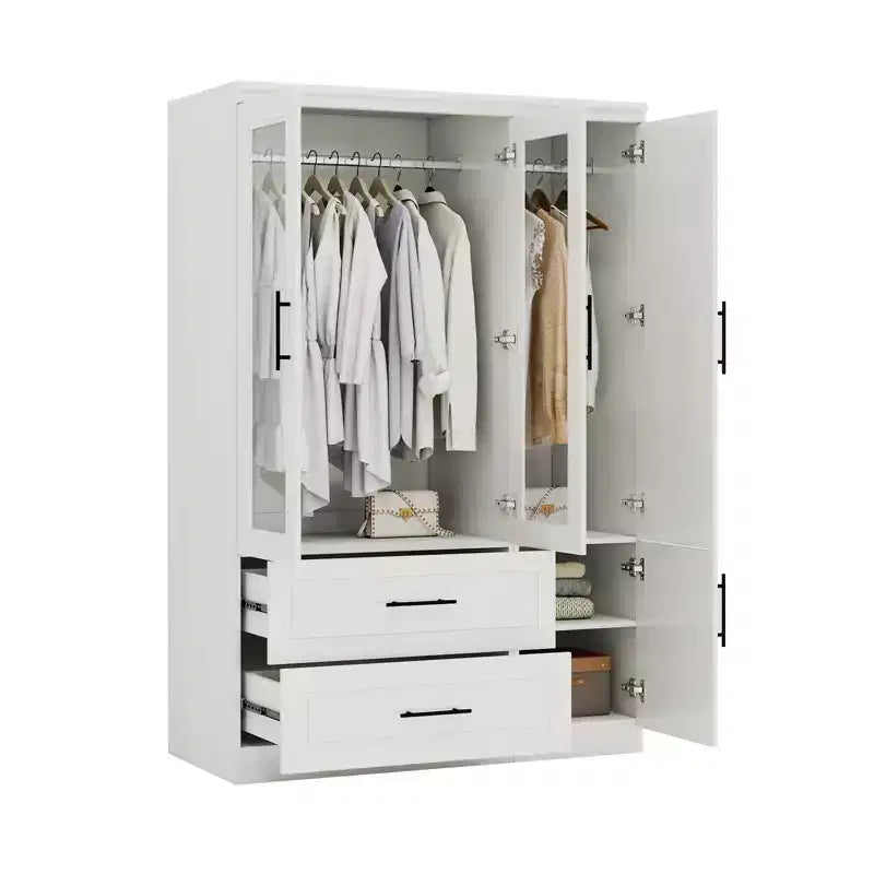 Armoire en bois blanc de 120 cm avec 2 tiroirs et 4 portes