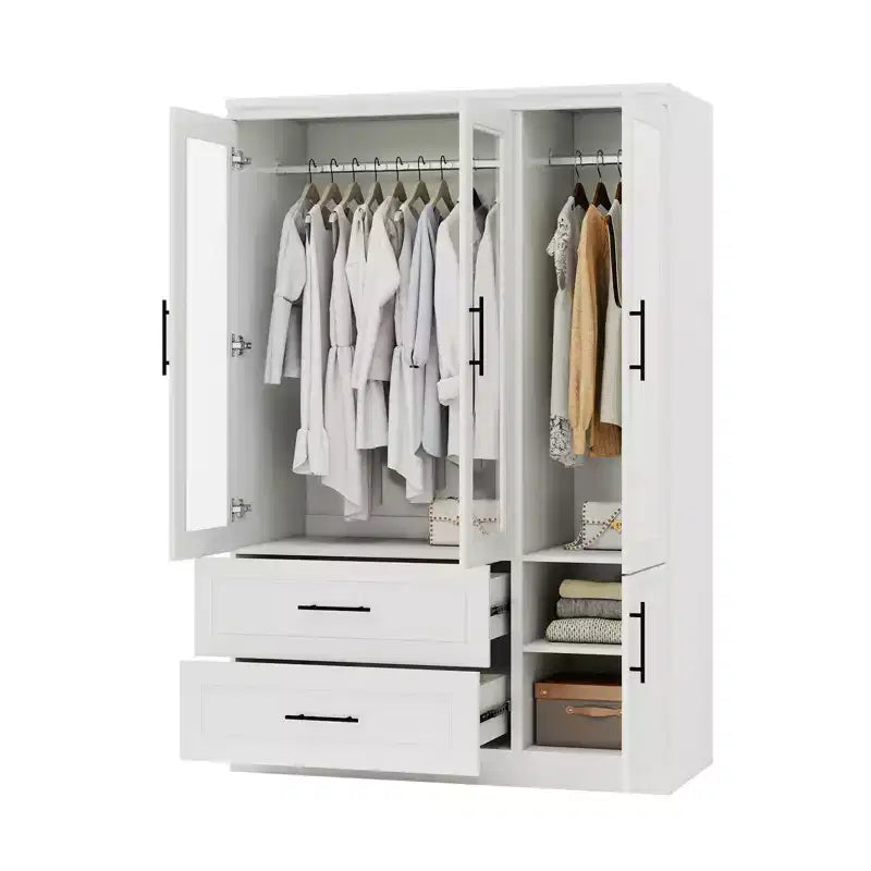 Armoire en bois blanc de 120 cm avec 2 tiroirs et 4 portes