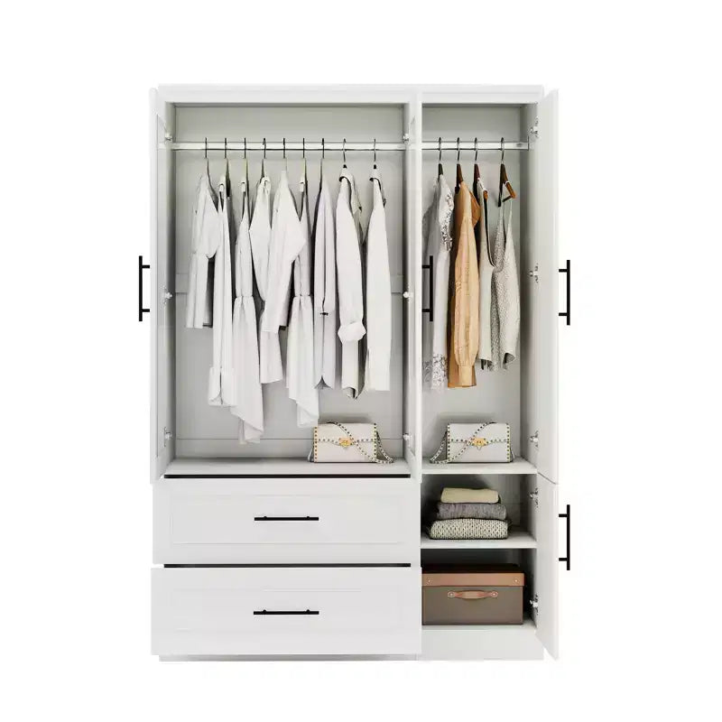 Armoire en bois blanc de 120 cm avec 2 tiroirs et 4 portes