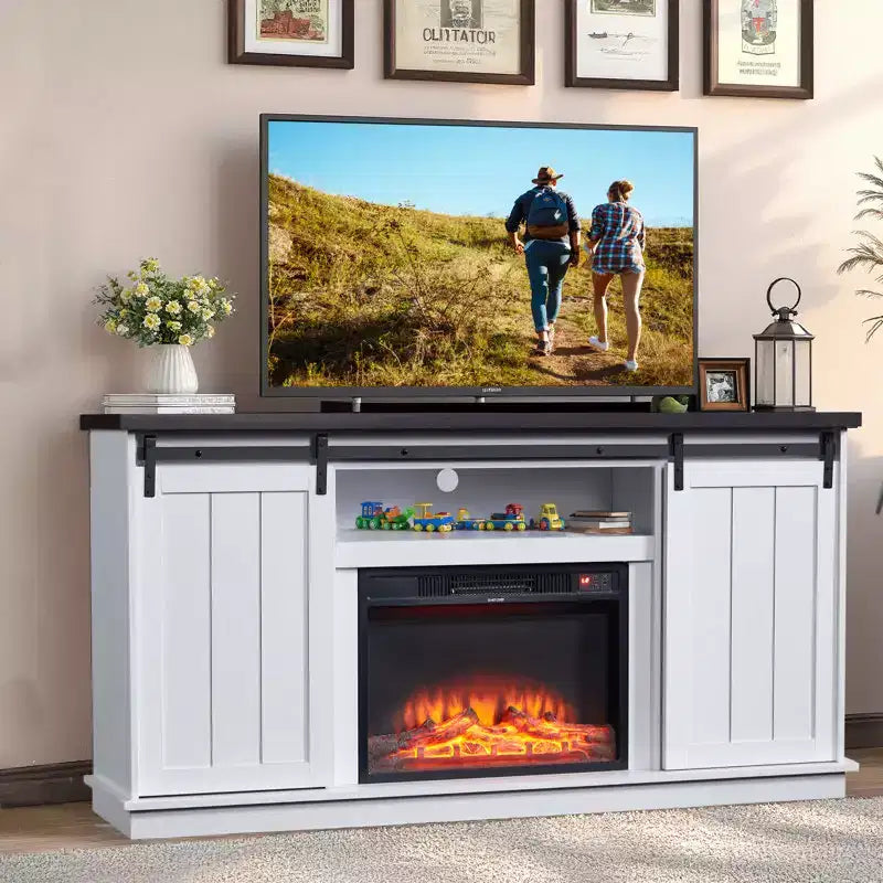 Meuble TV de 63 po pour téléviseurs jusqu'à 80 po avec étagères de rangement ouvertes et armoires