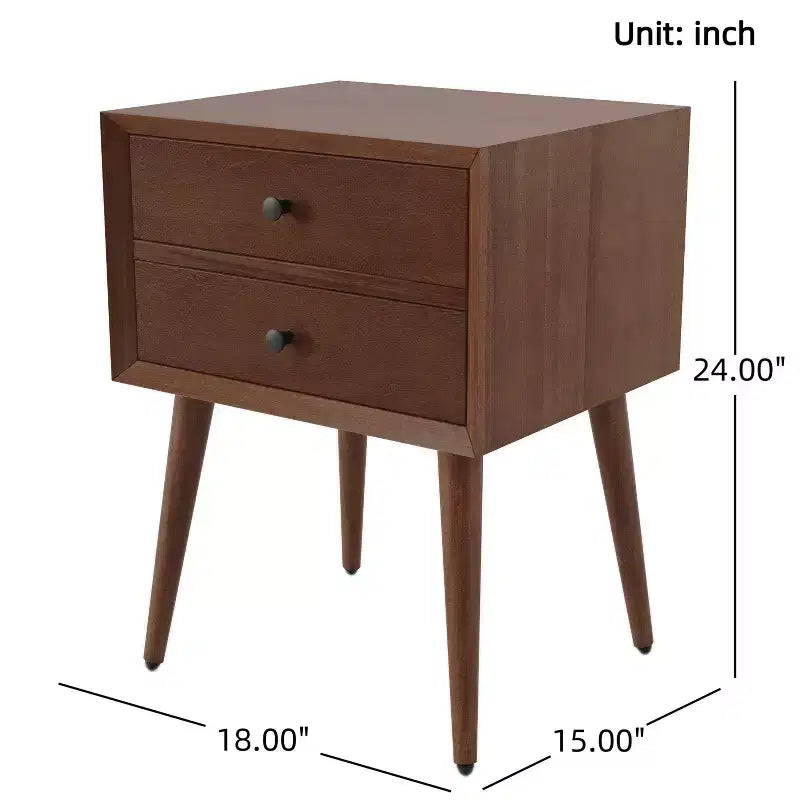 Table de chevet César en bois d'acacia de style Mid-Century avec 2 tiroirs