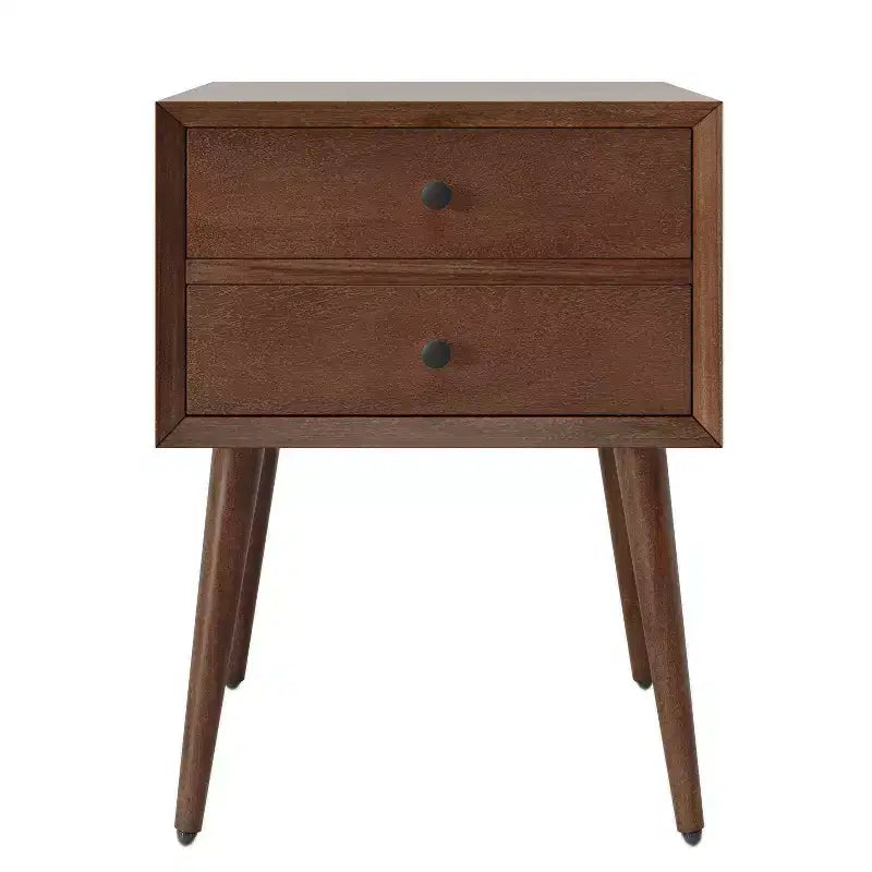 Table de chevet César en bois d'acacia de style Mid-Century avec 2 tiroirs