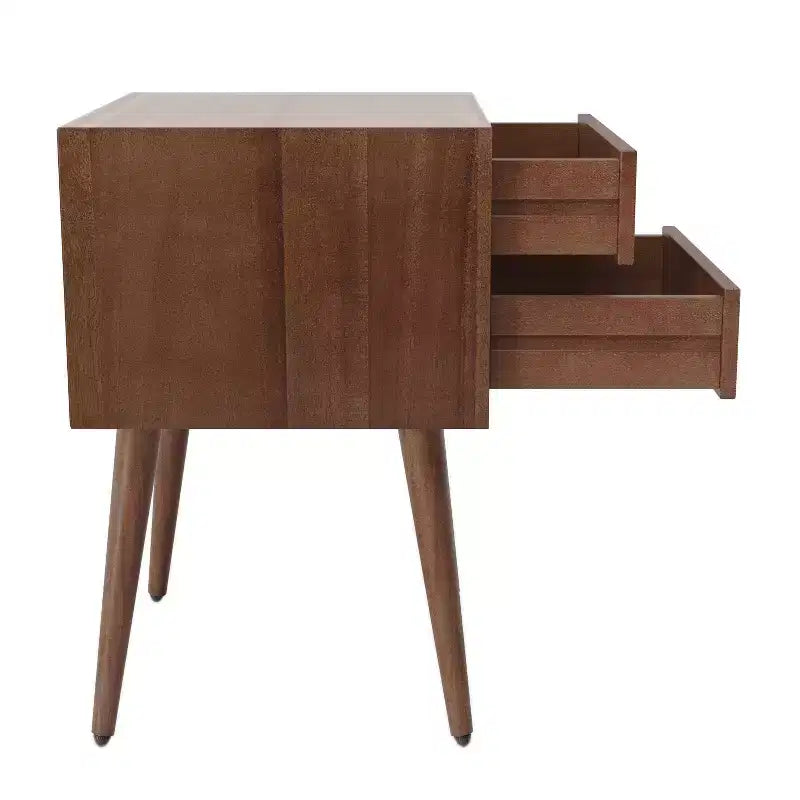 Table de chevet César en bois d'acacia de style Mid-Century avec 2 tiroirs