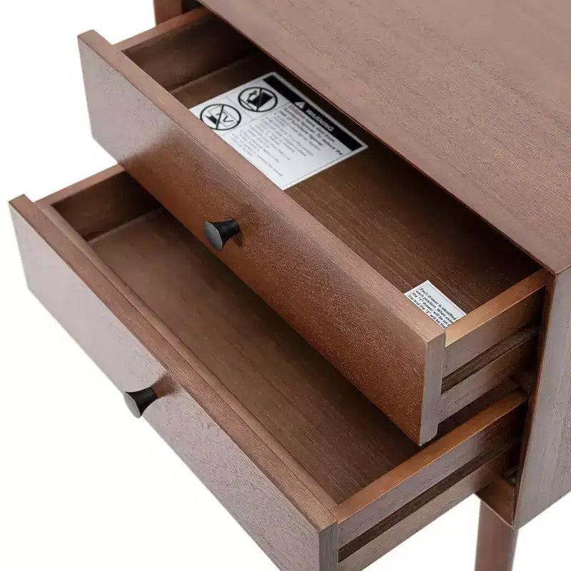 Table de chevet César en bois d'acacia de style Mid-Century avec 2 tiroirs
