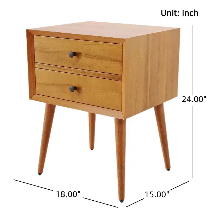 Table de chevet César en bois d'acacia de style Mid-Century avec 2 tiroirs
