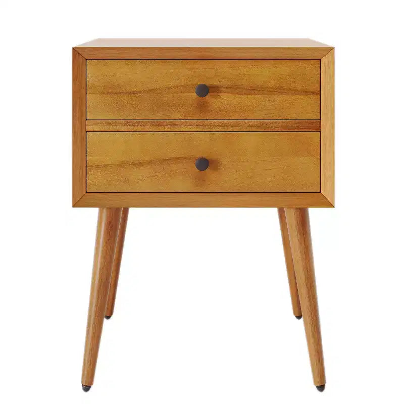 Table de chevet César en bois d'acacia de style Mid-Century avec 2 tiroirs