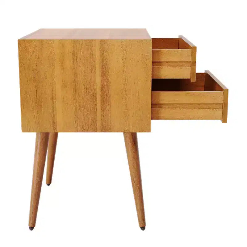 Table de chevet César en bois d'acacia de style Mid-Century avec 2 tiroirs