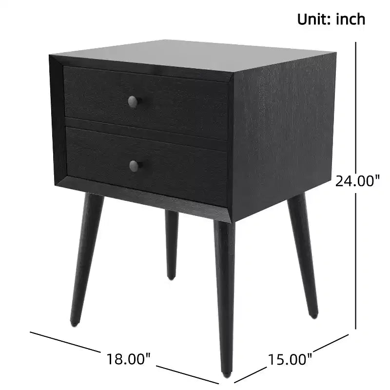 Table de chevet César en bois d'acacia de style Mid-Century avec 2 tiroirs