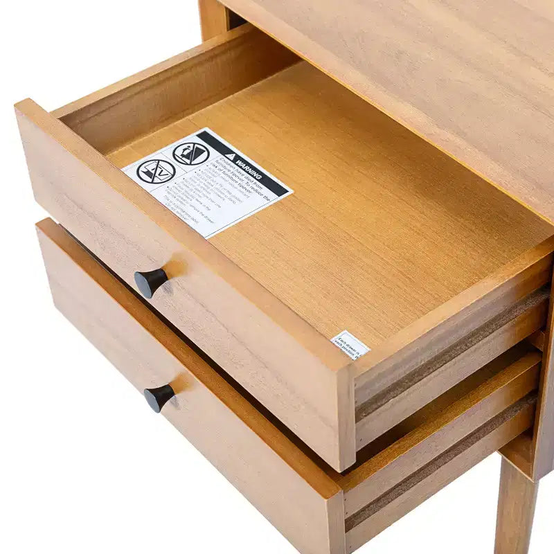 Table de chevet César en bois d'acacia de style Mid-Century avec 2 tiroirs