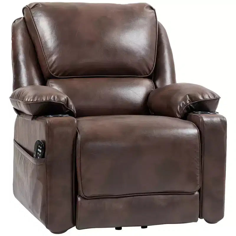 Fauteuil inclinable électrique avec fonction releveur, massage et chauffage, télécommande, poches latérales, ressorts ensachés