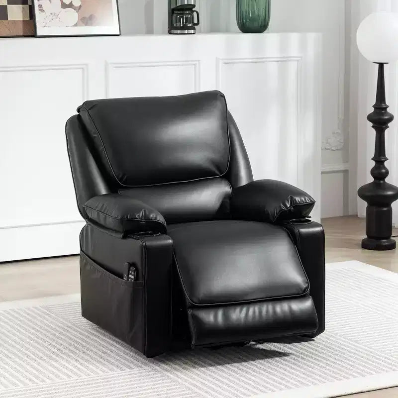 Fauteuil inclinable électrique avec fonction releveur, massage et chauffage, télécommande, poches latérales, ressorts ensachés