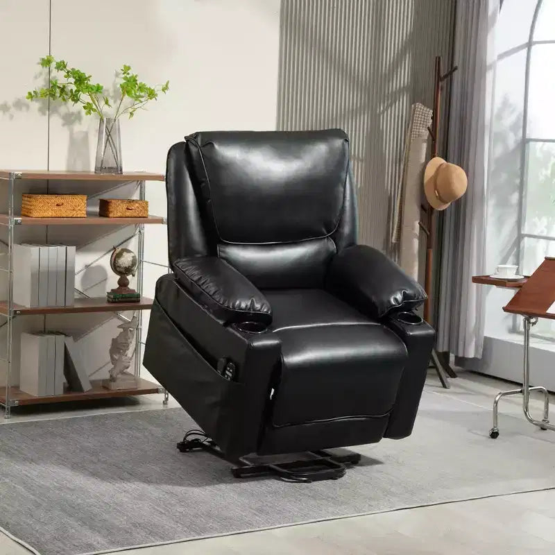Fauteuil inclinable électrique avec fonction releveur, massage et chauffage, télécommande, poches latérales, ressorts ensachés