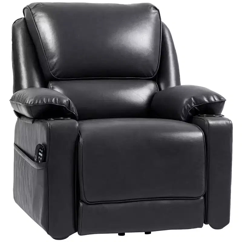 Fauteuil inclinable électrique avec fonction releveur, massage et chauffage, télécommande, poches latérales, ressorts ensachés