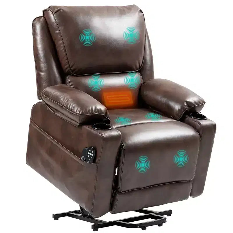 Fauteuil inclinable électrique avec fonction releveur, massage et chauffage, télécommande, poches latérales, ressorts ensachés