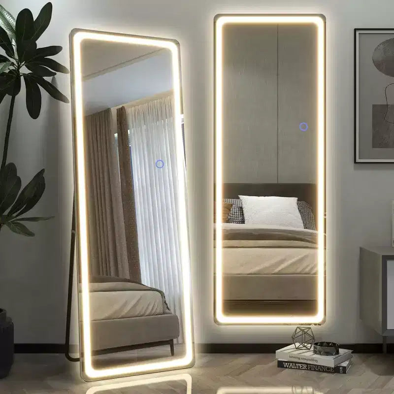 Miroir moderne rectangulaire sans cadre avec coins arrondis, 40,6 cm l x 160 cm H, blanc