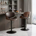 Chaises de bar pivotantes réglables en hauteur en similicuir marron et noir, bois et aluminium