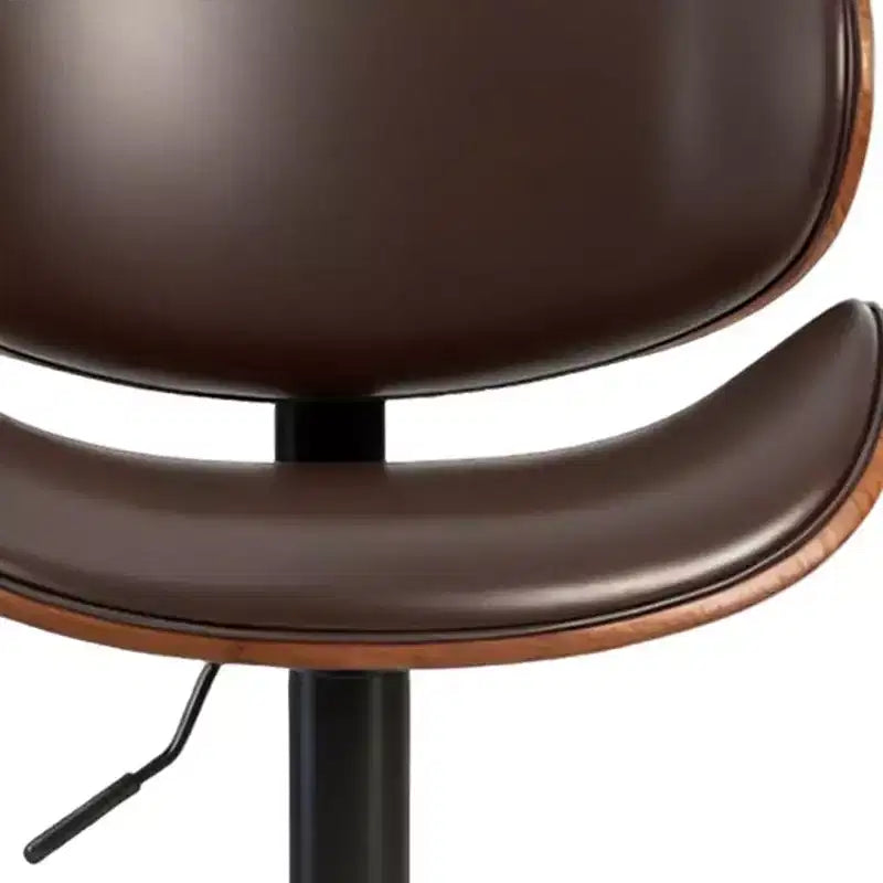 Chaises de bar pivotantes réglables en hauteur en similicuir marron et noir, bois et aluminium