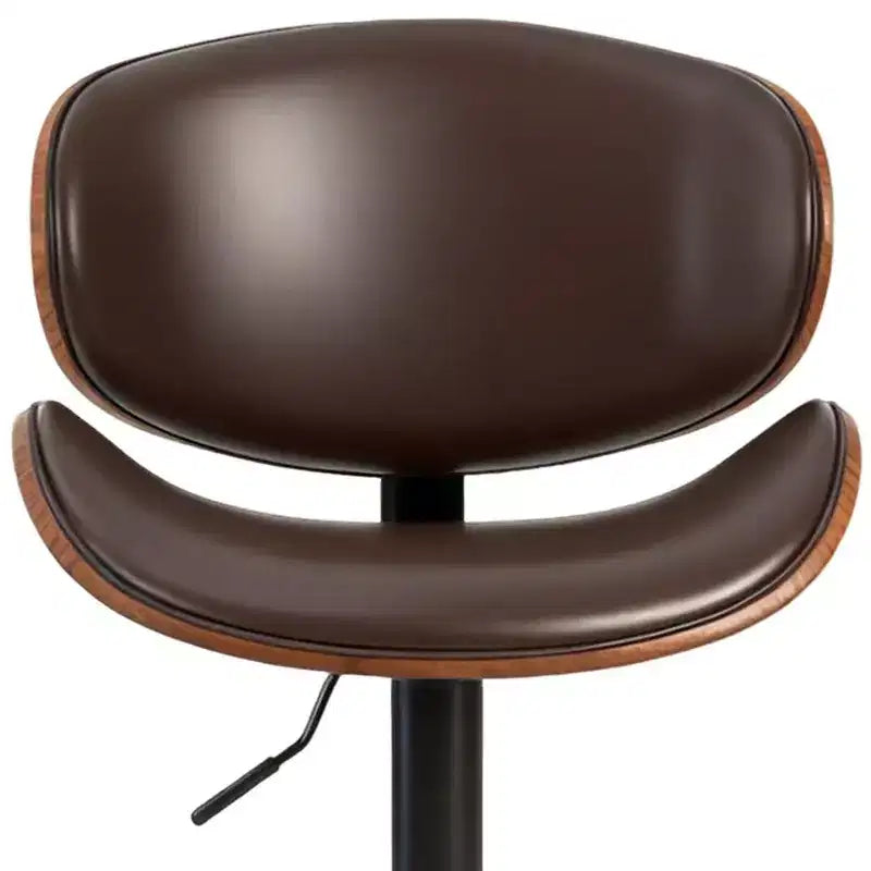 Chaises de bar pivotantes réglables en hauteur en similicuir marron et noir, bois et aluminium