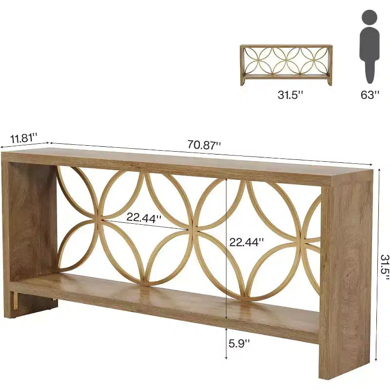 Console étroite de 70,9 pouces, longue table de canapé style ferme derrière le canapé avec rangement pour entrée, salon, foyer, design unique, naturel