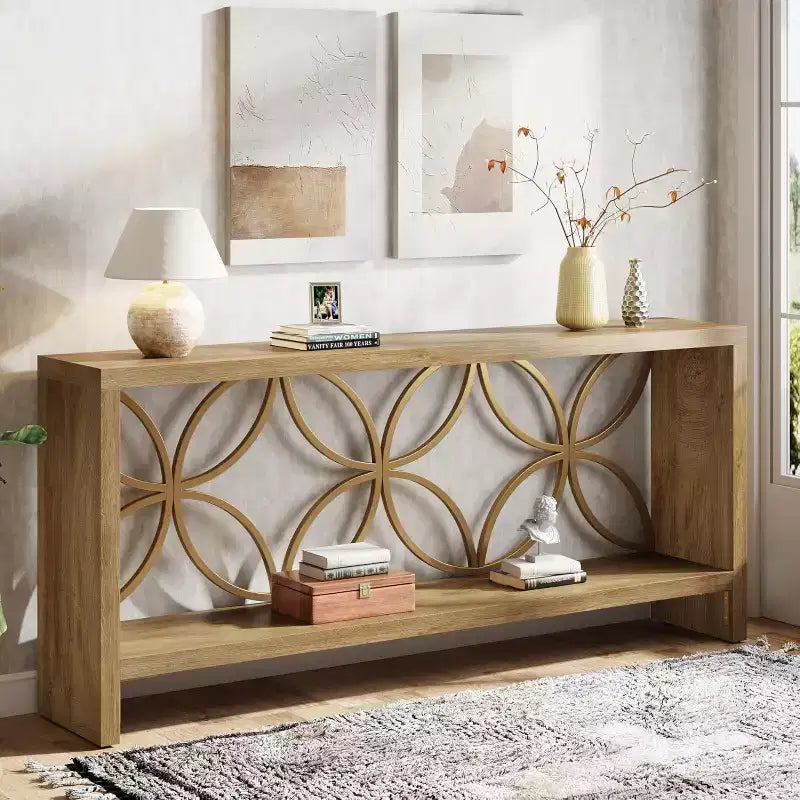 Console étroite de 70,9 pouces, longue table de canapé style ferme derrière le canapé avec rangement pour entrée, salon, foyer, design unique, naturel