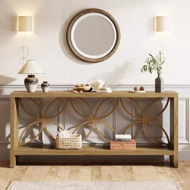 Console étroite de 70,9 pouces, longue table de canapé style ferme derrière le canapé avec rangement pour entrée, salon, foyer, design unique, naturel