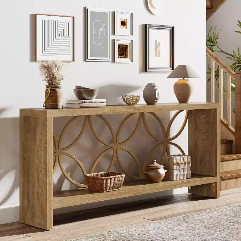 Console étroite de 70,9 pouces, longue table de canapé style ferme derrière le canapé avec rangement pour entrée, salon, foyer, design unique, naturel