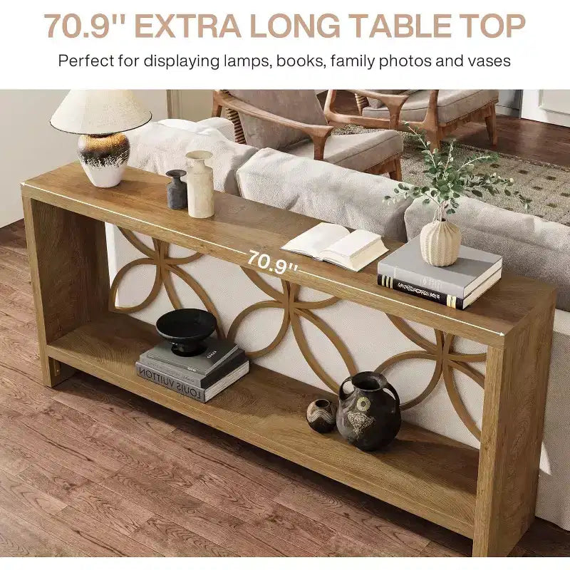 Console étroite de 70,9 pouces, longue table de canapé style ferme derrière le canapé avec rangement pour entrée, salon, foyer, design unique, naturel
