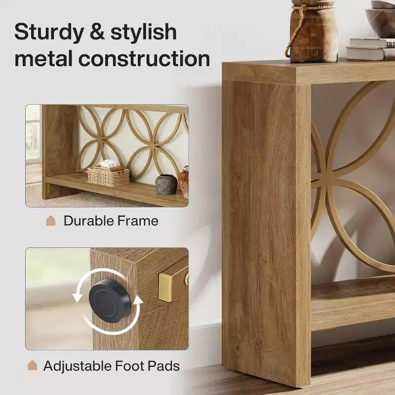 Console étroite de 70,9 pouces, longue table de canapé style ferme derrière le canapé avec rangement pour entrée, salon, foyer, design unique, naturel
