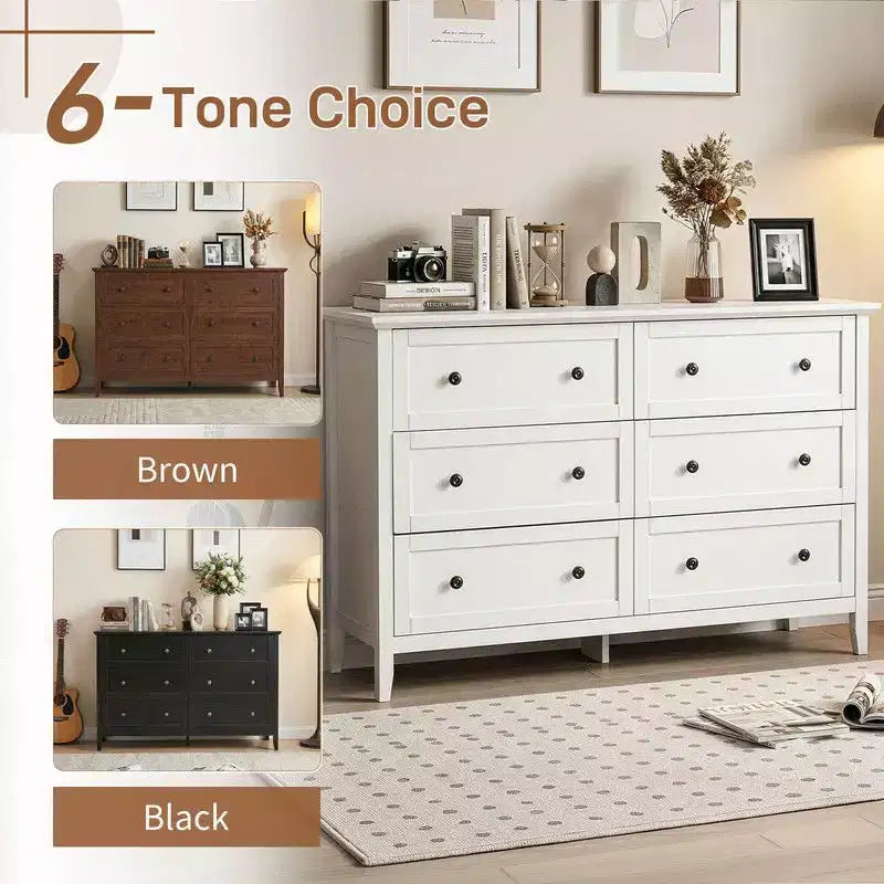 Armoire à six tiroirs de 47 pouces avec double rangée de poignées doubles et cadre en mélamine