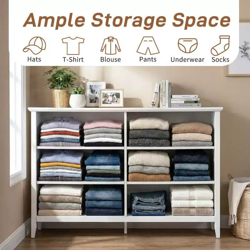 Armoire à six tiroirs de 47 pouces avec double rangée de poignées doubles et cadre en mélamine