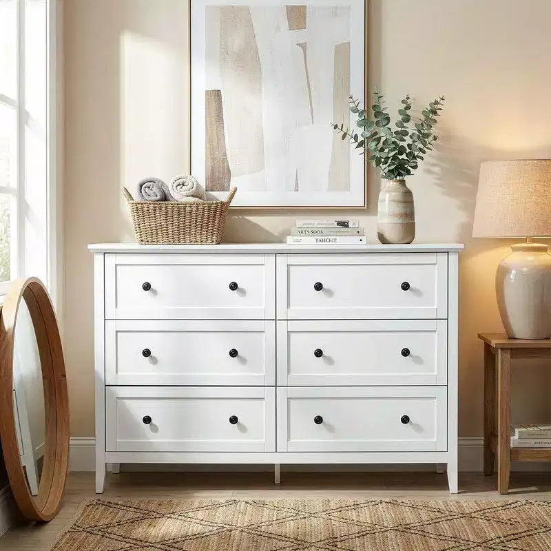 Armoire à six tiroirs de 47 pouces avec double rangée de poignées doubles et cadre en mélamine