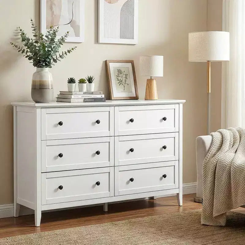 Armoire à six tiroirs de 47 pouces avec double rangée de poignées doubles et cadre en mélamine