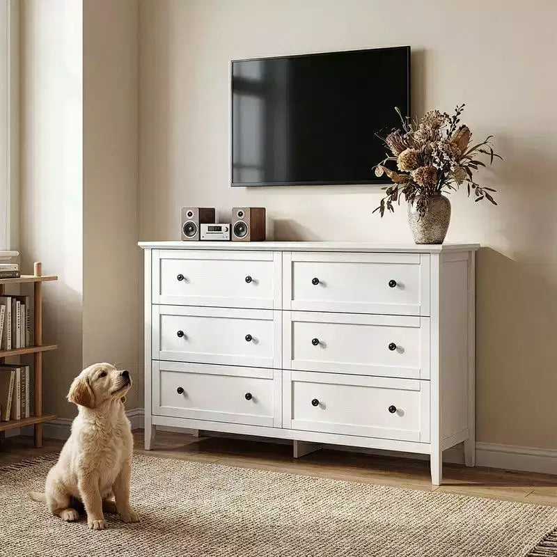 Armoire à six tiroirs de 47 pouces avec double rangée de poignées doubles et cadre en mélamine