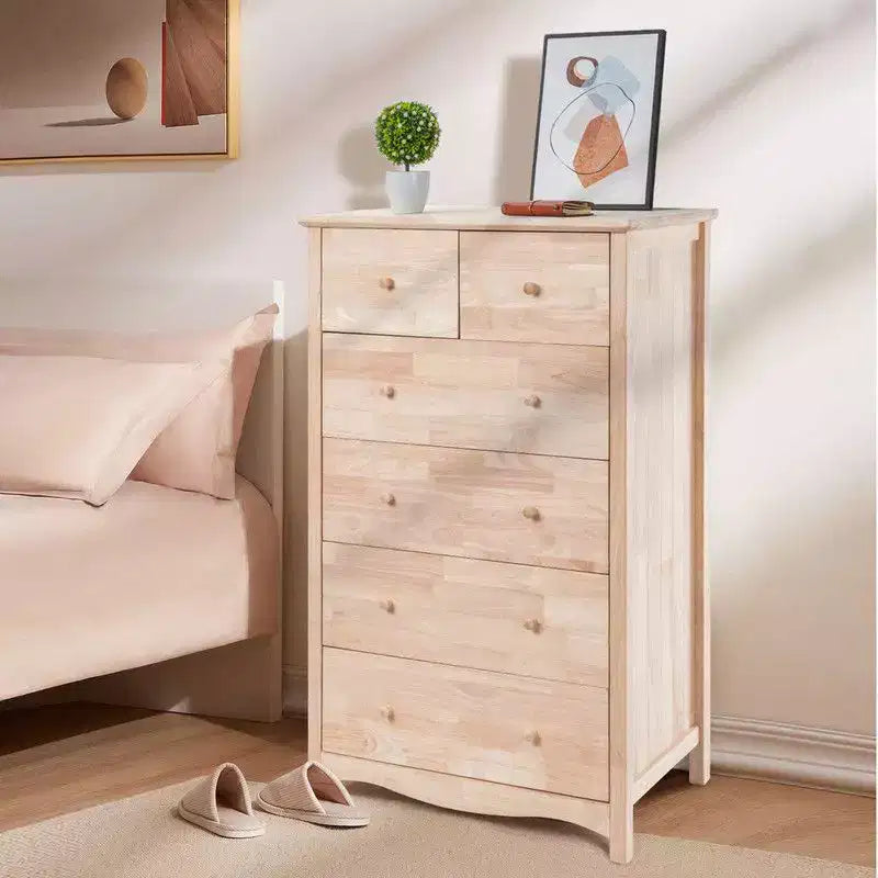 Meuble à 6 tiroirs en hévéa naturel, 1 pièce