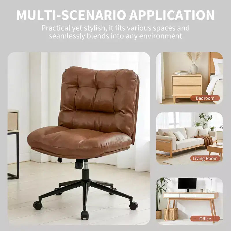 Chaise de bureau pivotante à 360°, sans accoudoirs, avec siège large à double coussin, réglable en hauteur pour bureau, chambre et salle d'étude