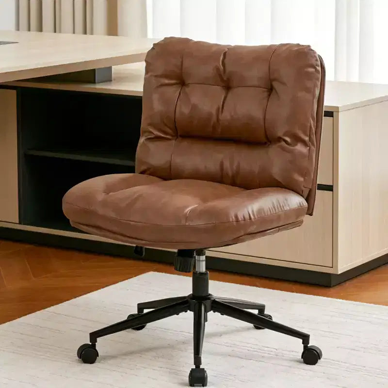 Chaise de bureau pivotante à 360°, sans accoudoirs, avec siège large à double coussin, réglable en hauteur pour bureau, chambre et salle d'étude